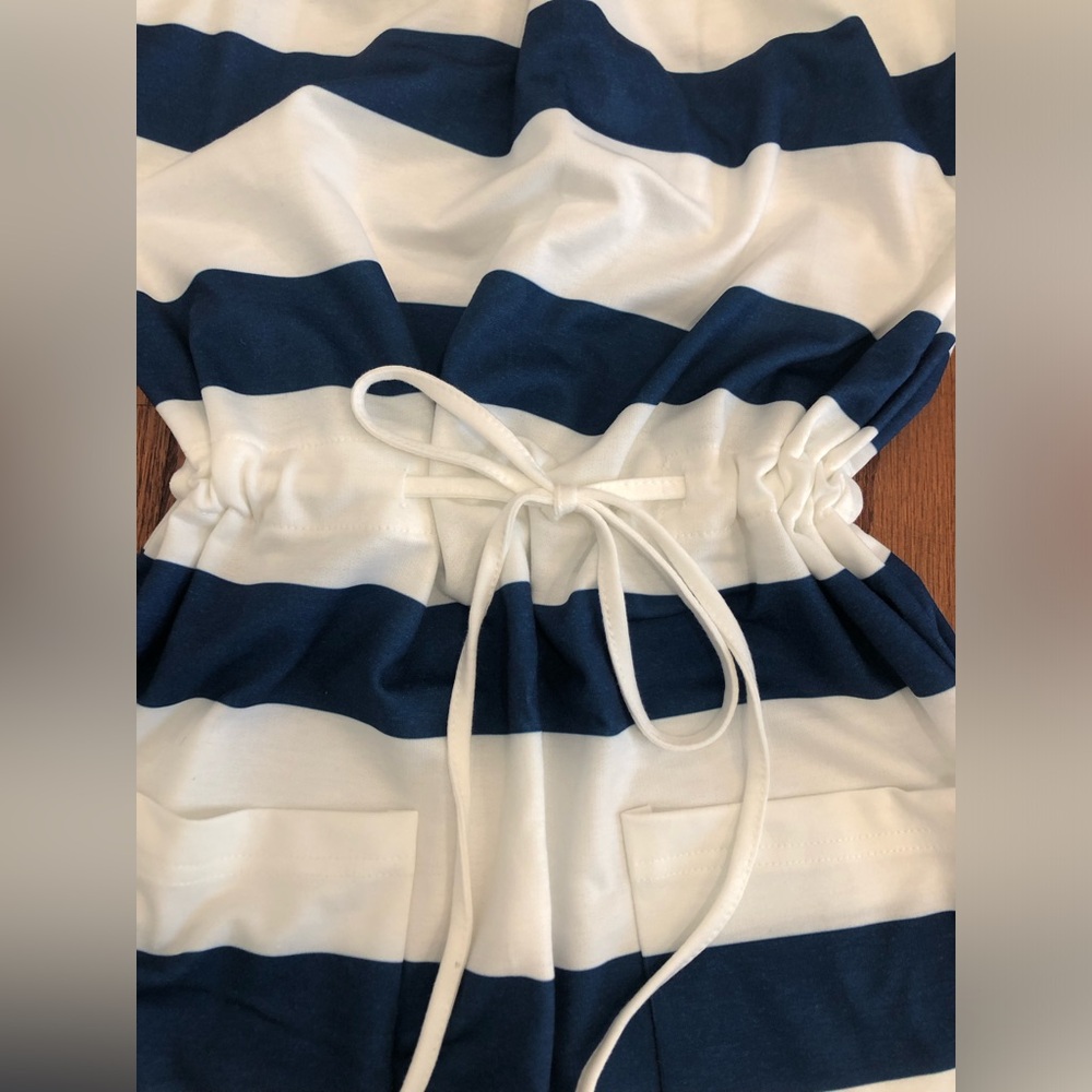 Belinda Tube Top Navy & White Striped Drawstring Dress - Size: Small - Picture 2 of 2